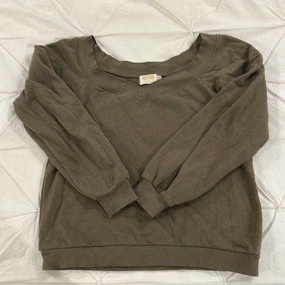 Nation LTD Tops - NationLTD green off shoulder sweatshirt